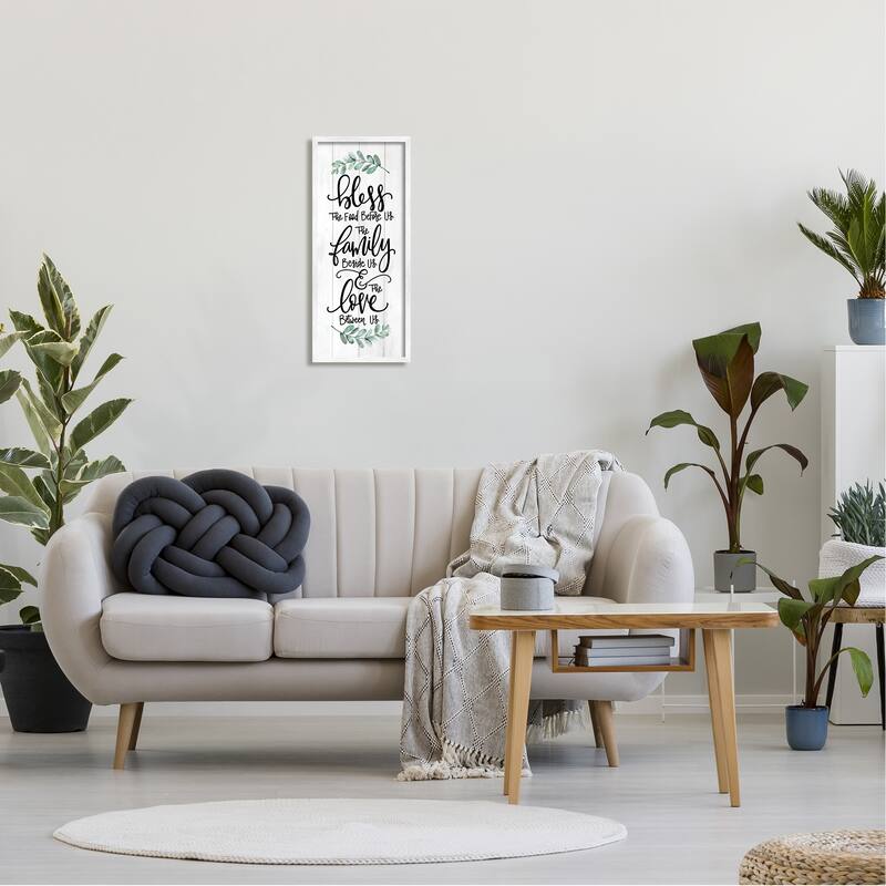 Stupell Bless This Family Religious Kitchen Phrase Plank Pattern Framed Wall Art, Design by Fearfully Made Creations - Off-White