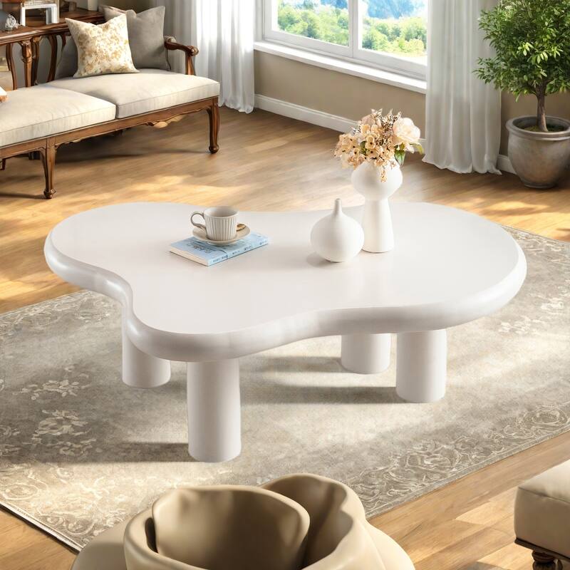 39.37" MDF Irregular Cloud-Shaped Coffee Table with Eco-Friendly Engineered Wood - Beige+White