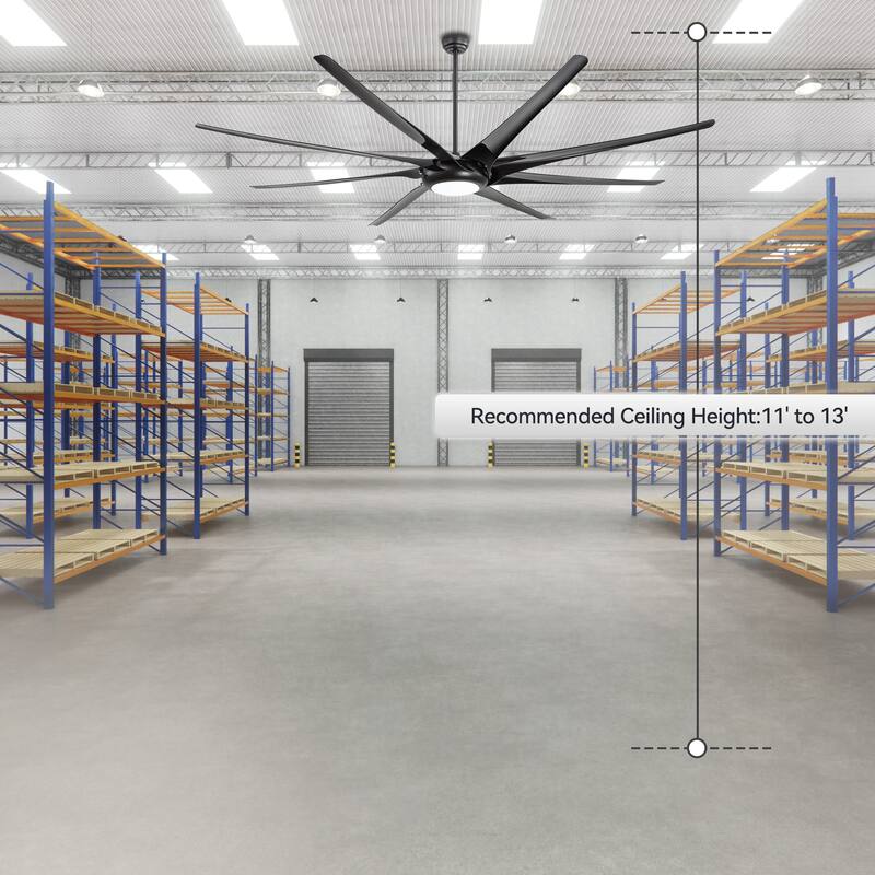 Large 100" Black Integrated LED Ceiling Fan with Light and Remote(8-Blade)