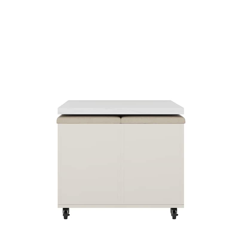 Lift Top Coffee Table Set with 4 Stools, Center Table with Hidden Storage & Drawers, Living Room Table with Lockable Wheels