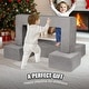 preview thumbnail 5 of 8, Grey Chenille Kids Modular Couch with Foam Blocks and Safe Zippers - 39.37” L x 39.37” W x 7.87” H