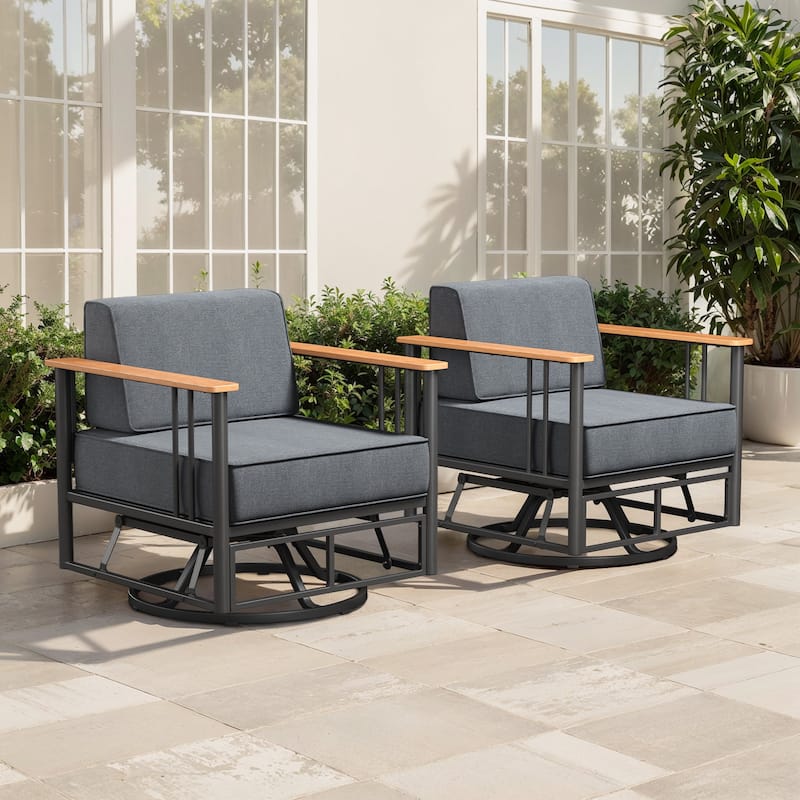 Puffin Metal Frame Outdoor Swivel Gliding Chairs with 6-Inch Thick Olefin Cushions