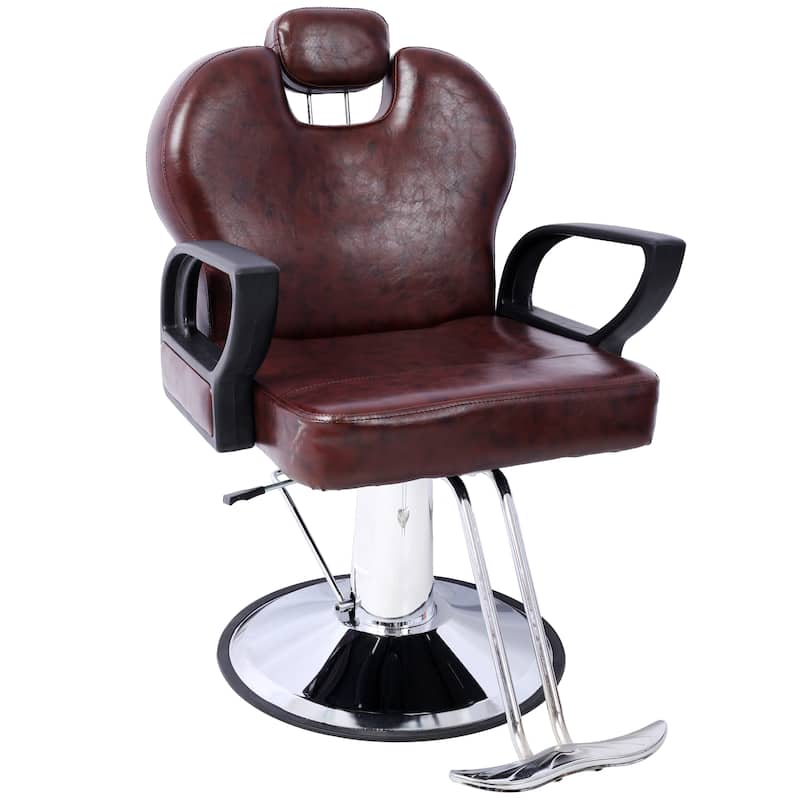 Artist hand Hair Barber Chair,Heavy Duty Hydraulic Spa Furniture Shampoo Reclining Extra Wider Seat Beauty Hair Salon Equipment - Brown