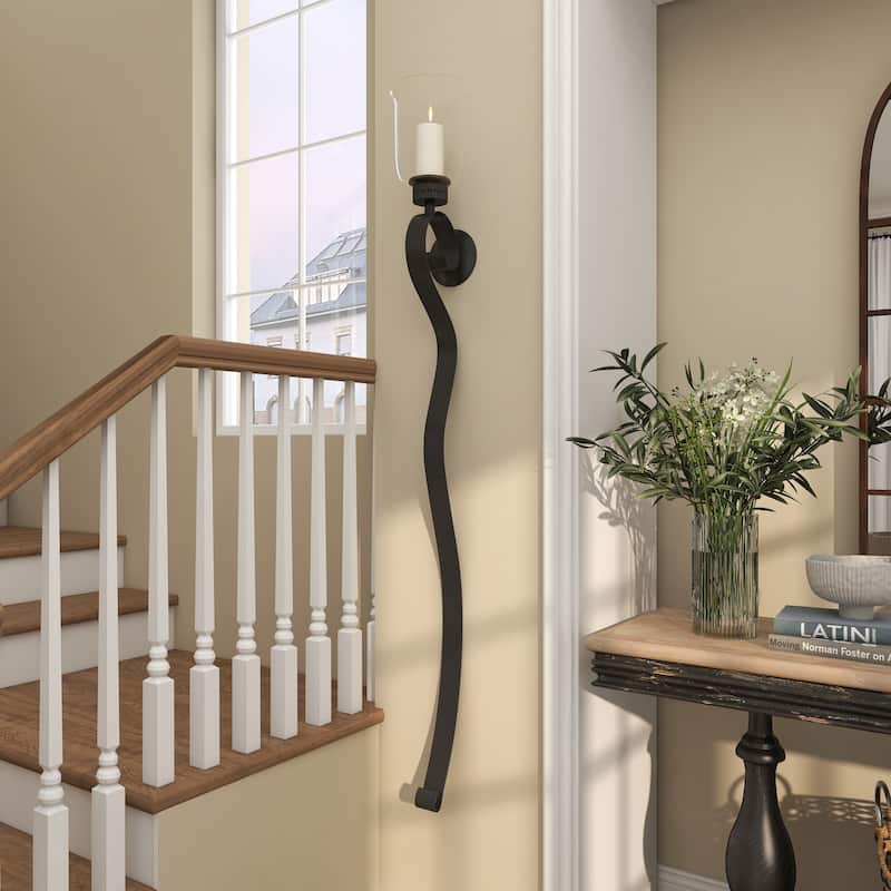Metal Scroll Handmade Pillar Wall Sconce - Black - Roche River Decor