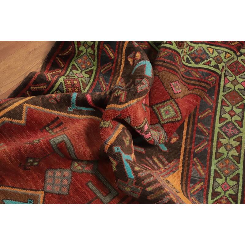 Hand Knotted Oriental 100% Wool Carpet Traditional Tribal Oranges & Rust Heriz Runner Rug - 12' 5'' X 3' 6''