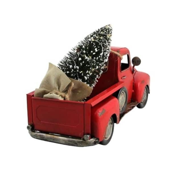 Red Iron Pickup Truck with Christmas Tree - 16.22"x6"x6.5"T