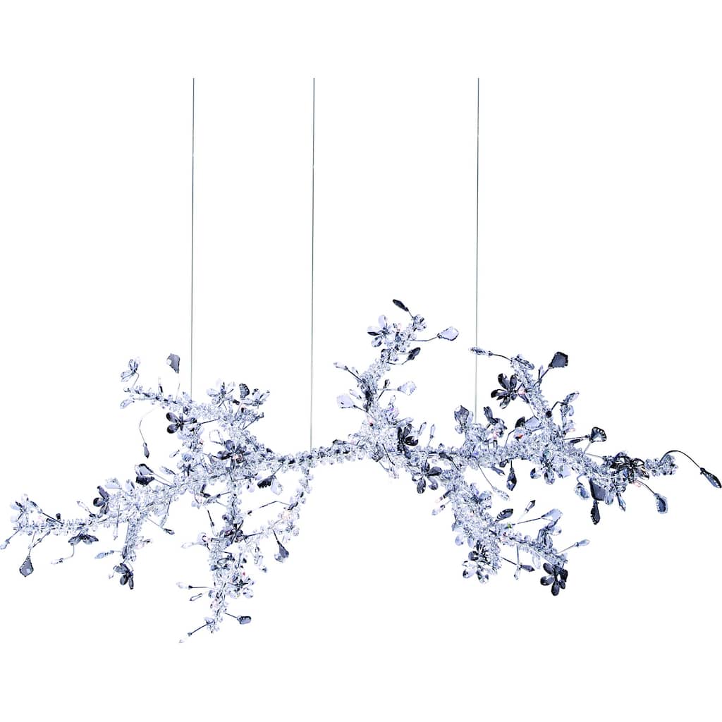 28-Light Chrome Chandelier With Smoke And Clear Crystals