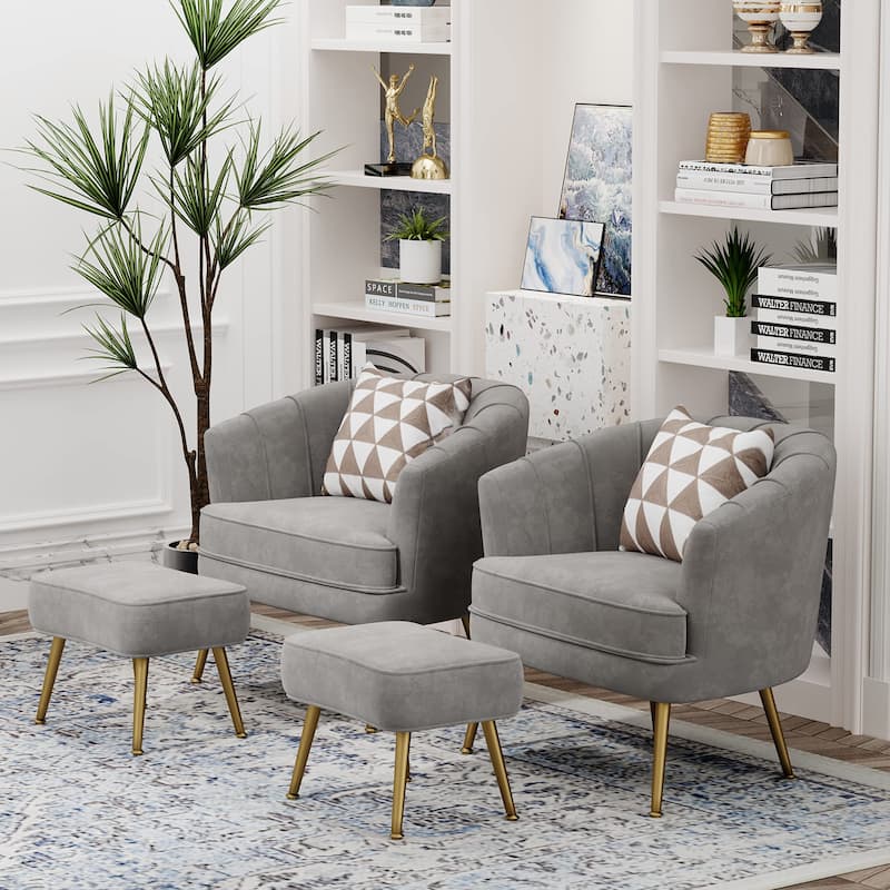 Andeworld Accent Chair with Ottoman, Upholstered Modern Single Sofa Side Chair,Comfy Barrel Club Living Room Armchair