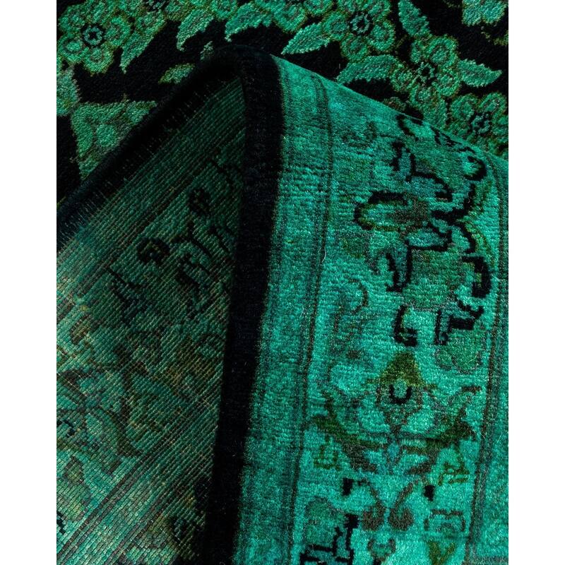 Overton Hand Knotted Wool Vintage Inspired Modern Contemporary Overdyed Black Runner Rug - 2' 6" x 11' 9"