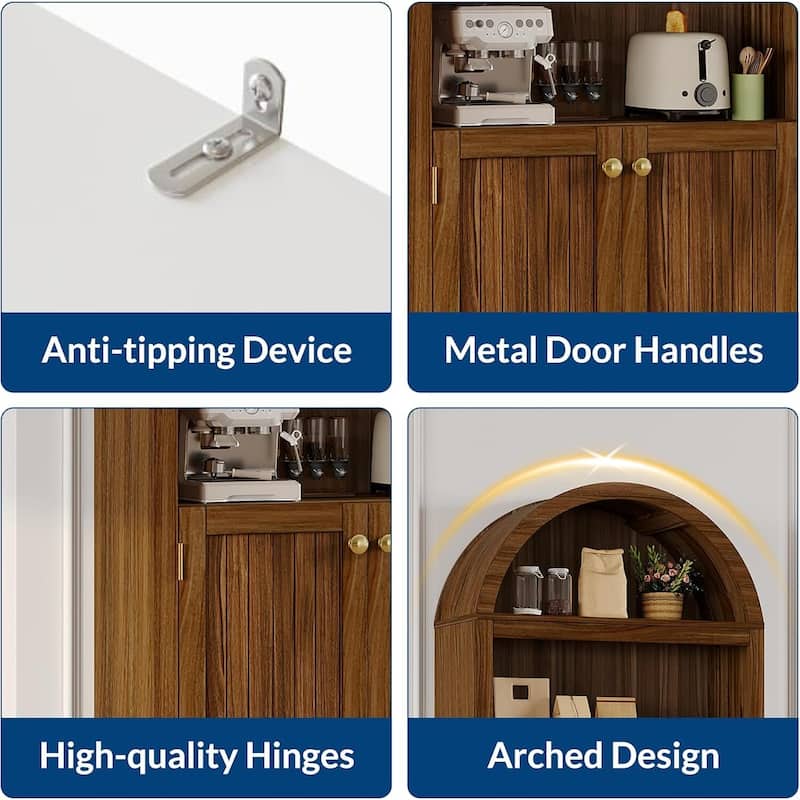 72 in 5-Tier Freestanding Arched Bookcase, Pantry Cabinet for Living Room, Office, Kitchen