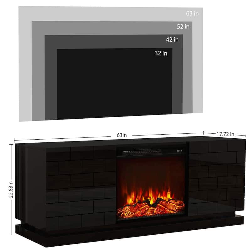 Electric Fireplace 63" TV Stand - Modern Highgloss Media Console