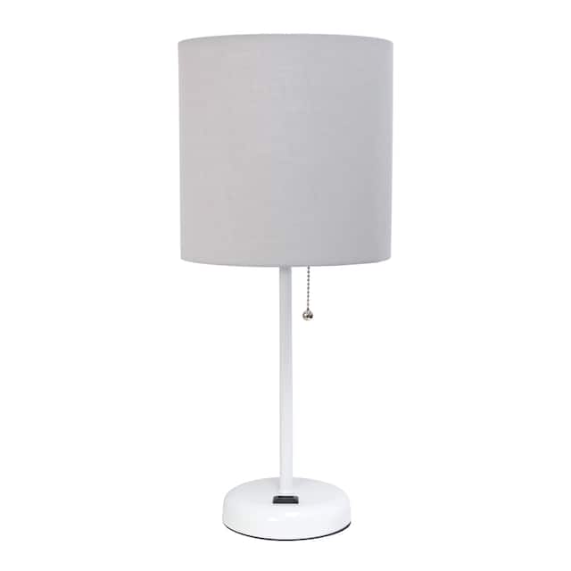 Porch & Den Custer Metal/ Fabric Lamp with Charging Outlet - Grey on White base