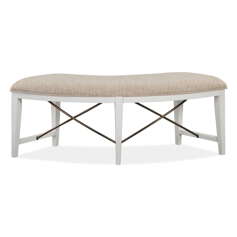 Magnussen Home Heron Cove Chalk White And Dovetail Grey Upholstered Curved Bench - 52''W x 21.75''D x 19''H