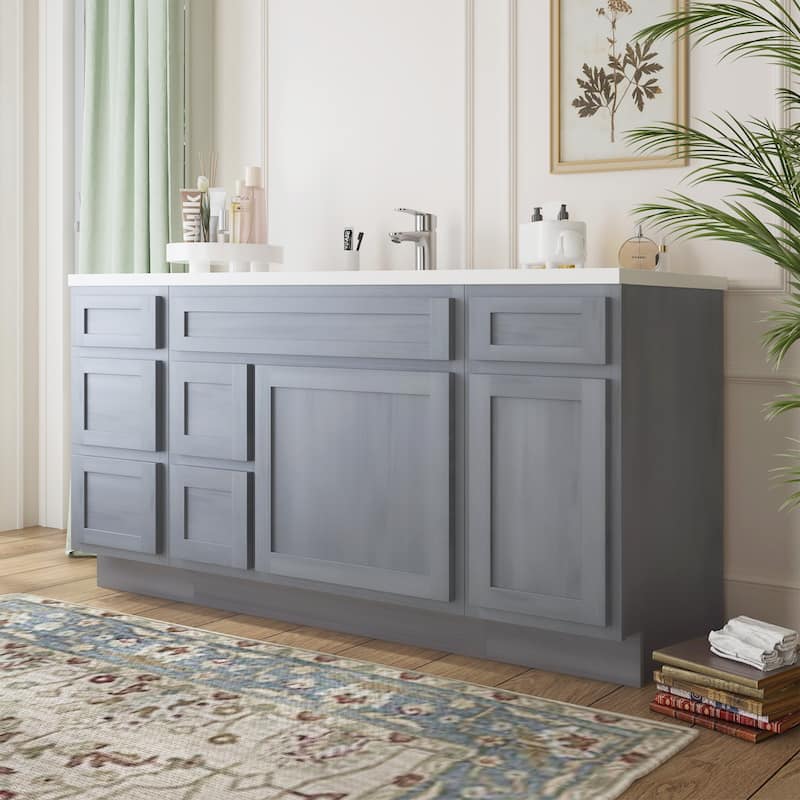 Vanity Art 66" Oak Freestanding Bathroom Vanity Cabinet without Top