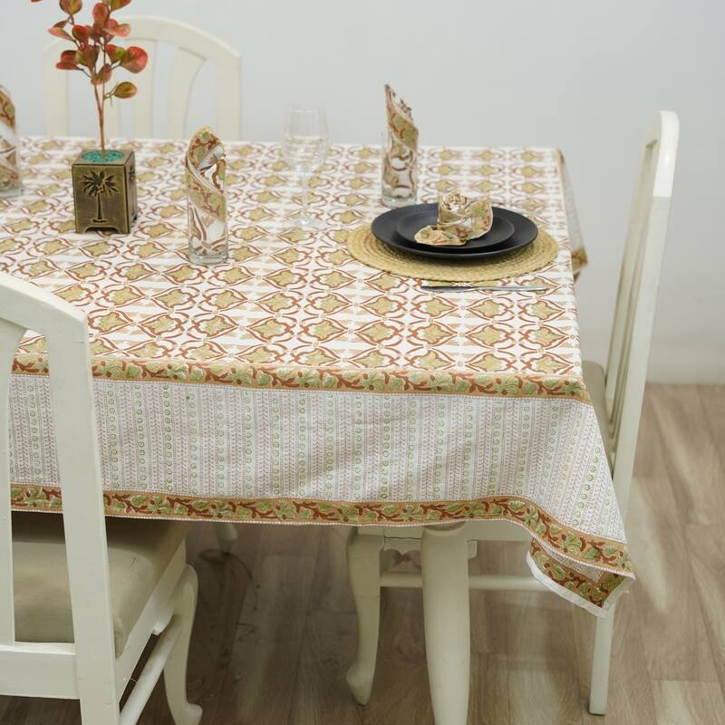 Fabdivine Handmade Block Print Cotton Table Cover Farmhouse Dining Kitchen Decor Gift