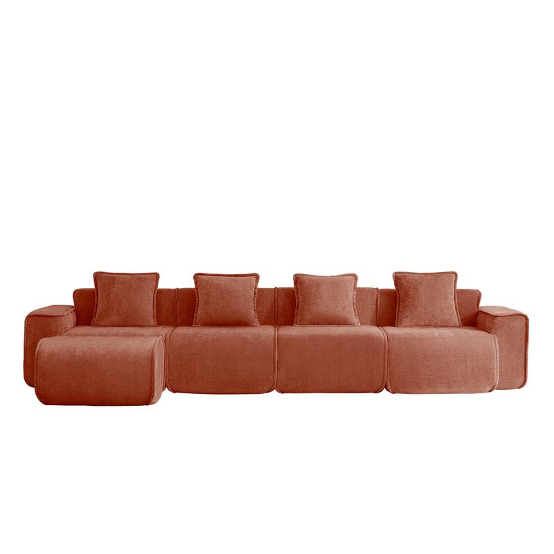 GDFStudio - Velvet Streamlined Modular 4-Seater 138.58" L-Shaped Sectional Sofa with Ottoman