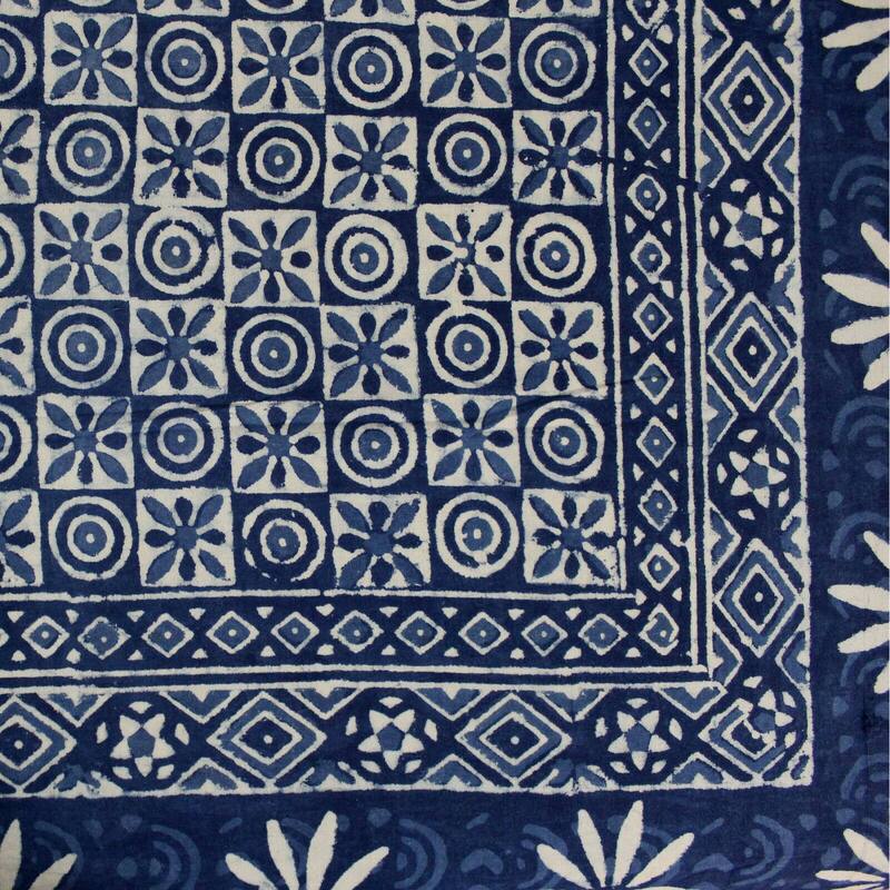 Cotton Hand Block Print Dabu Checkered Tablecloth Rectangle