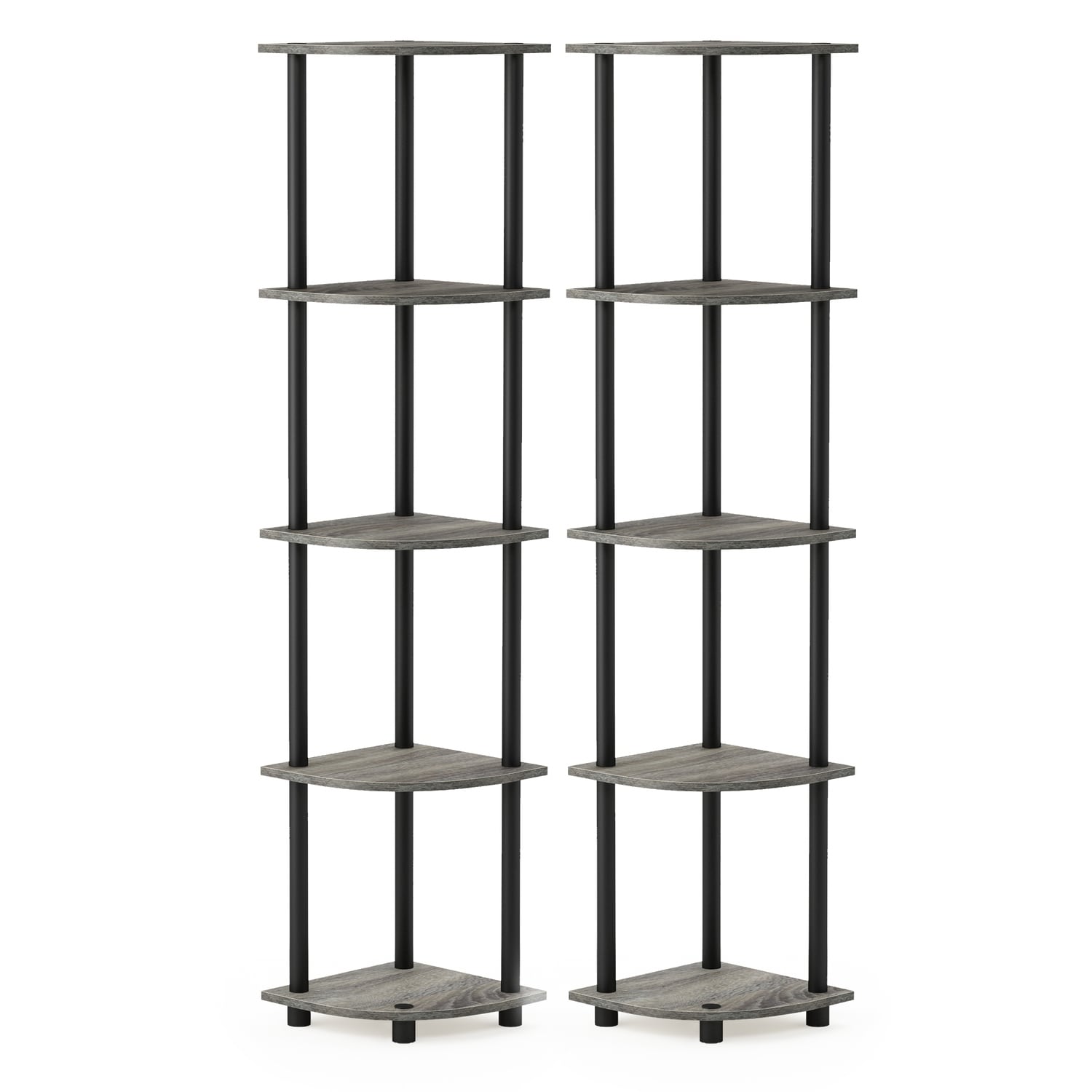 5 Tiers Wood Household Shelving Unit in French Oak/Black (11.6 in. W x 57.7 in. H x 11.6 in. D), Set of 2