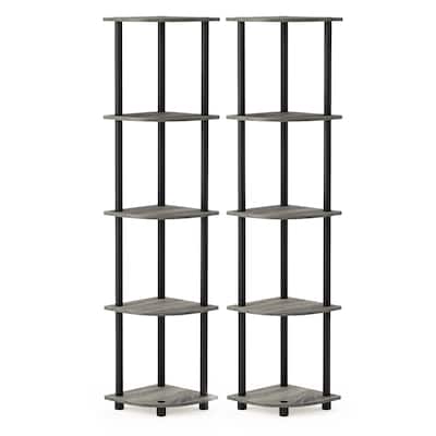5 Tiers Wood Household Shelving Unit in French Oak/Black (11.6 in. W x 57.7 in. H x 11.6 in. D), Set of 2