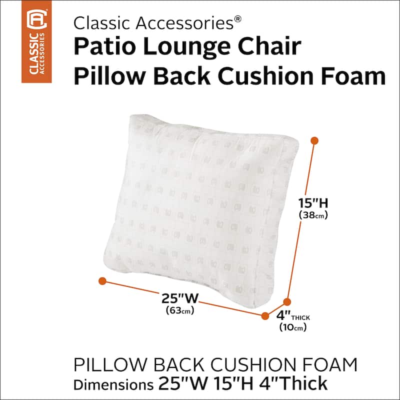 Classic Accessories Patio Lounge Chair Pillow Back Cushion Foam
