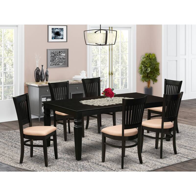 7-Piece Kitchen Dining Set - Wood Table & 6 Modern Chairs - Black Finish - 84