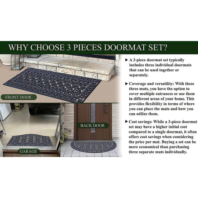 A1HC Rubber Grill Matching Doormat Set, For Front, Patio & Garage Entrance, Heavy Duty for Indoor Outdoor