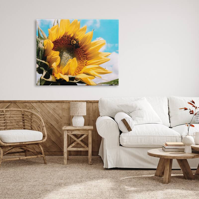 Stupell Summer Sunflower Pollinating Honey Bee Photography Canvas Wall ...