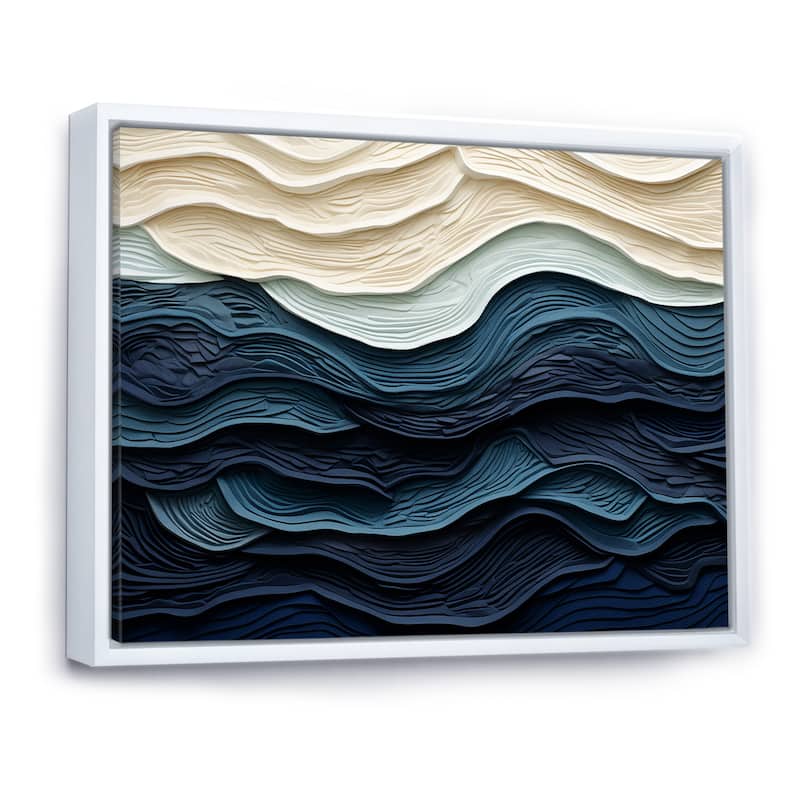 Designart "Blue And White Coastal Wave S Edge" Coastal Minimalism Blue Wall Decor Coastal Living Room Framed Canvas Art