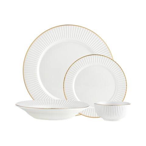 Inventure Gold Rim 16 Piece Dinnerware Set, Service For 4