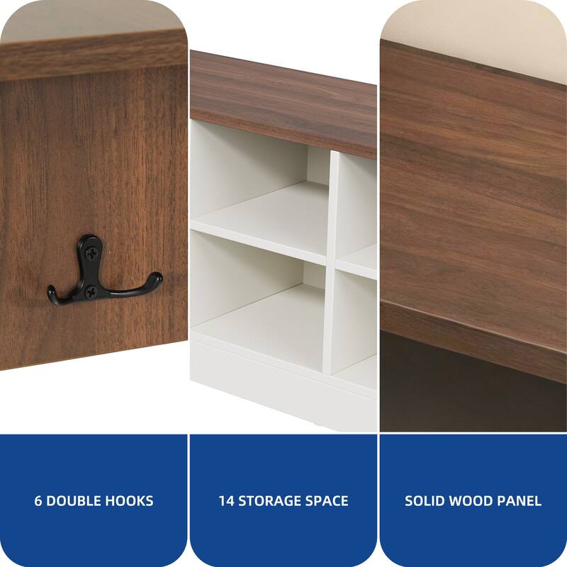 Moasis Corner L-Shaped Shoe Rack with Bench & Hooks