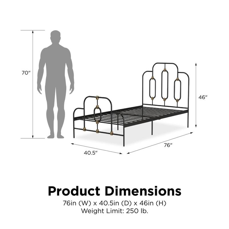 Vintage Metal Bed with Adjustable Height and Gold Detailing