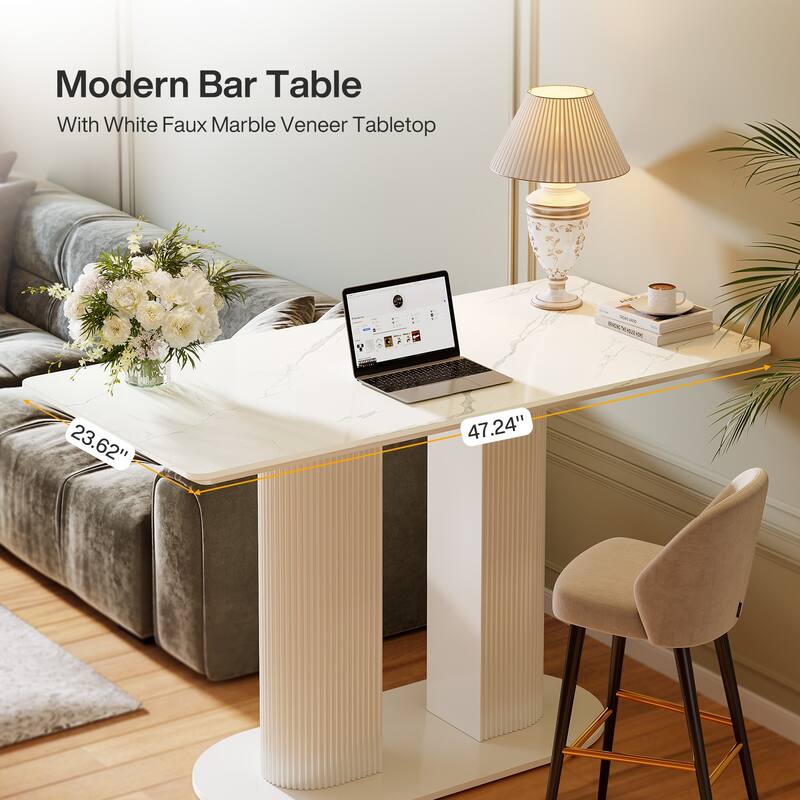 47-Inch Home Bar Table, Bar Unit with Faux Marble Finished Tabletop