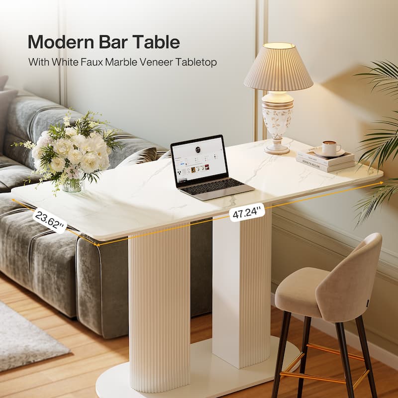 47 inch Home Bar Unit Bar Table with Faux Marble Tabletop for Kitchen