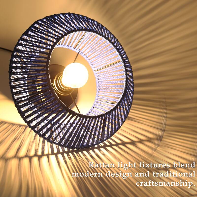 1-Light Farmhouse Style Classic Semi Flush Mount Chandelier, Hand-Woven Semi-Flush Mount Ceiling Light with Drum Shade