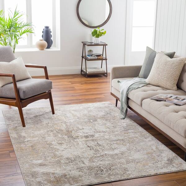 slide 2 of 7, Livabliss Roswell Distressed Abstract Area Rug Gold/Beige - 9' 2" x 12'