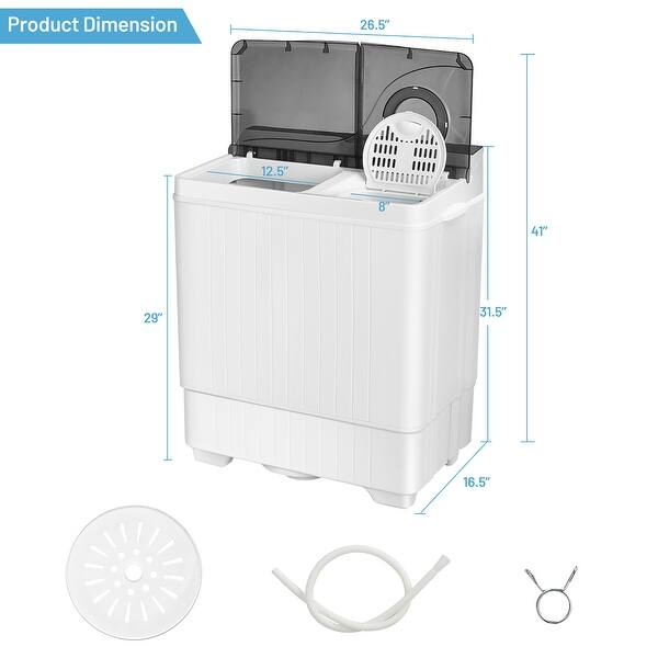 dimension image slide 1 of 2, Costway 26lbs Portable Semi-automatic Washing Machine W/Built-in Drain - See Details
