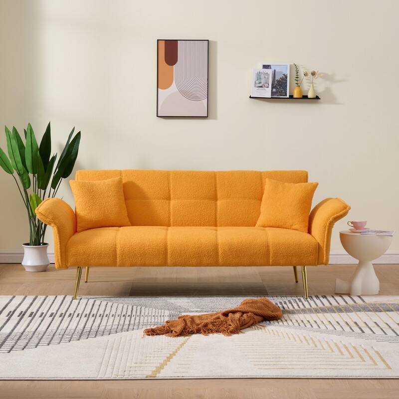 79.92" Teddy Velvet Upholstered Sofa Bed with Adjustable Back and Armrests