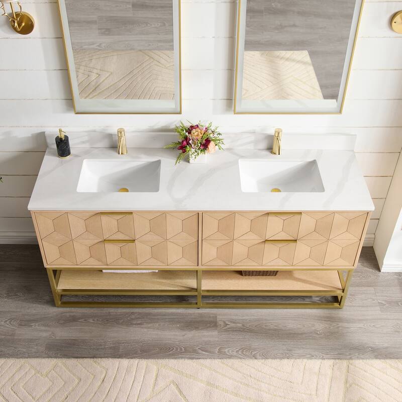 Milagro Bath Vanity with White Quartz Stone Top and Mirror