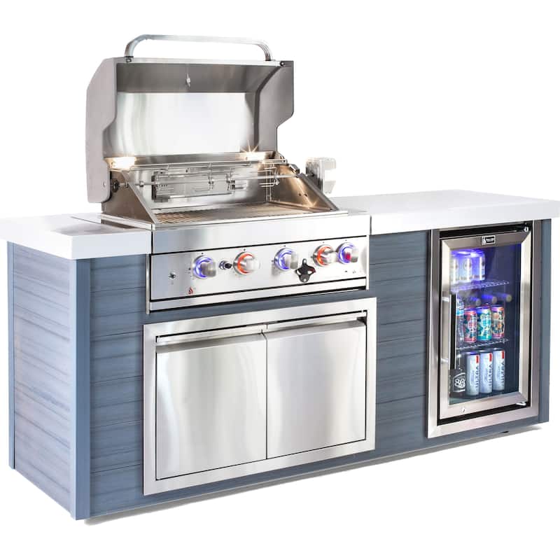 Mont Alpi MA400-AW Artwood Polyethylene Frame 4-burner 32-inch Stainless Steel Outdoor Kitchen Island Grill + Refrigerator - N/A