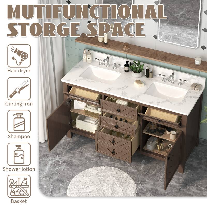 60-inch Modern Double Bathroom Vanity Crafted with Solid Wood Frame