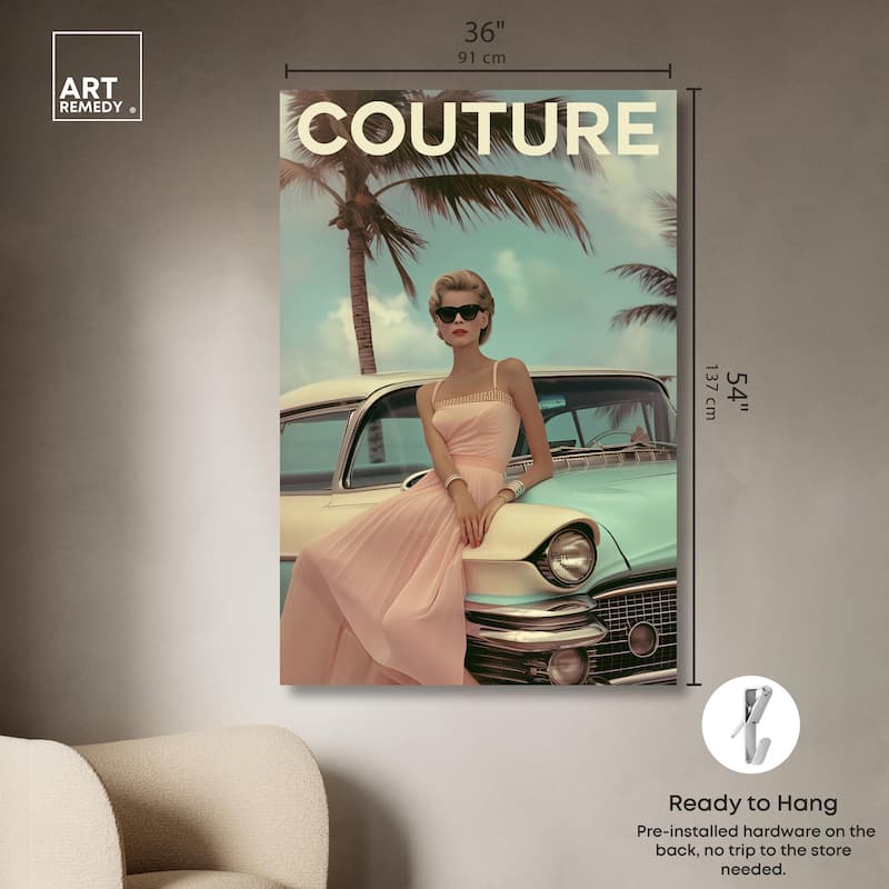 Vintage Beach Car Cover Canvas by Art Remedy, Gallery Wrapped