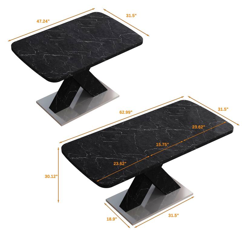 Modern Square Dining Table with Marble Table Top and X-Shape Table Leg