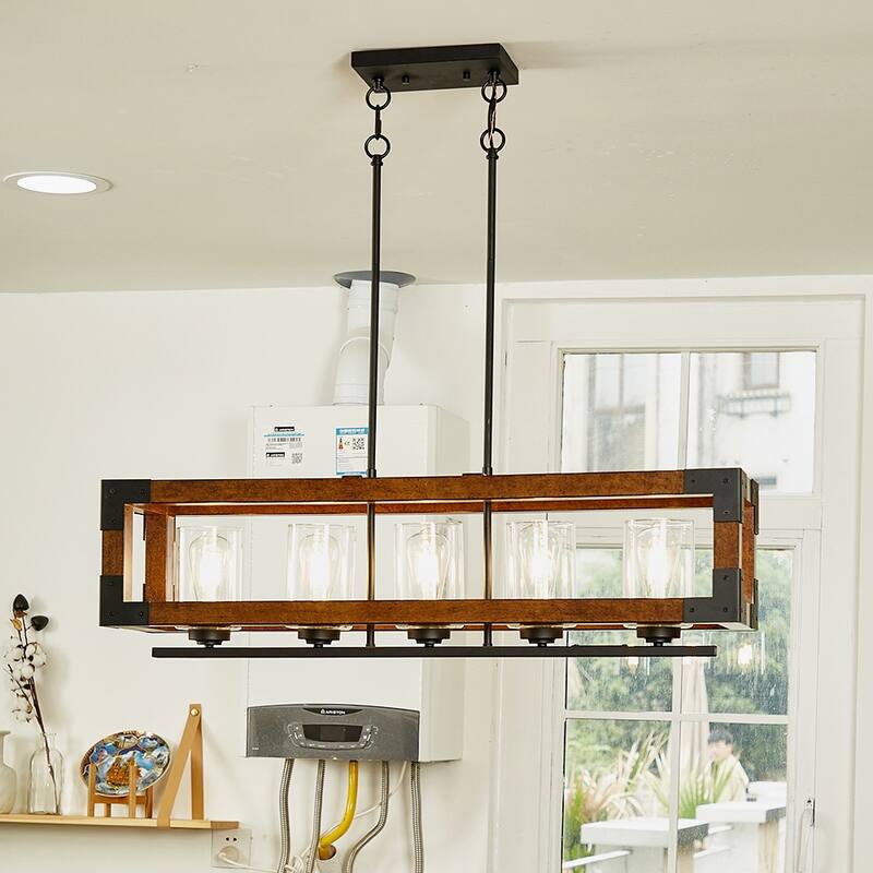 5 Light Lantern Rectangle Chandelier - 36"x8.55"x53"