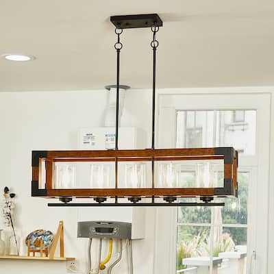 5 Light Lantern Rectangle Chandelier - 36"x8.55"x53"