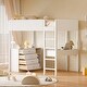 preview thumbnail 30 of 84, Modern Teddy Fleece Loft Bed with Storage Shelf, Drawers & Desk, Multi-Functional Wood Loft Bed Frame w/Soft Padding