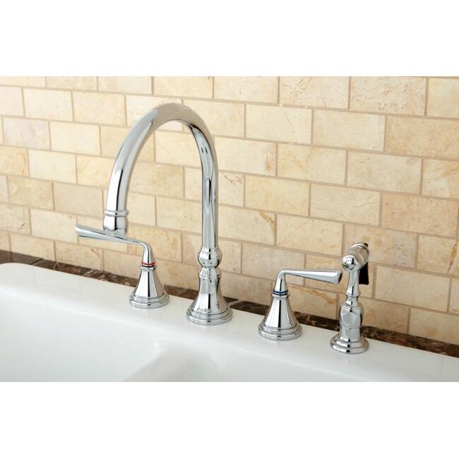 Kingston Brass Silver Sage Widespread Kitchen Faucet with Metal Lever