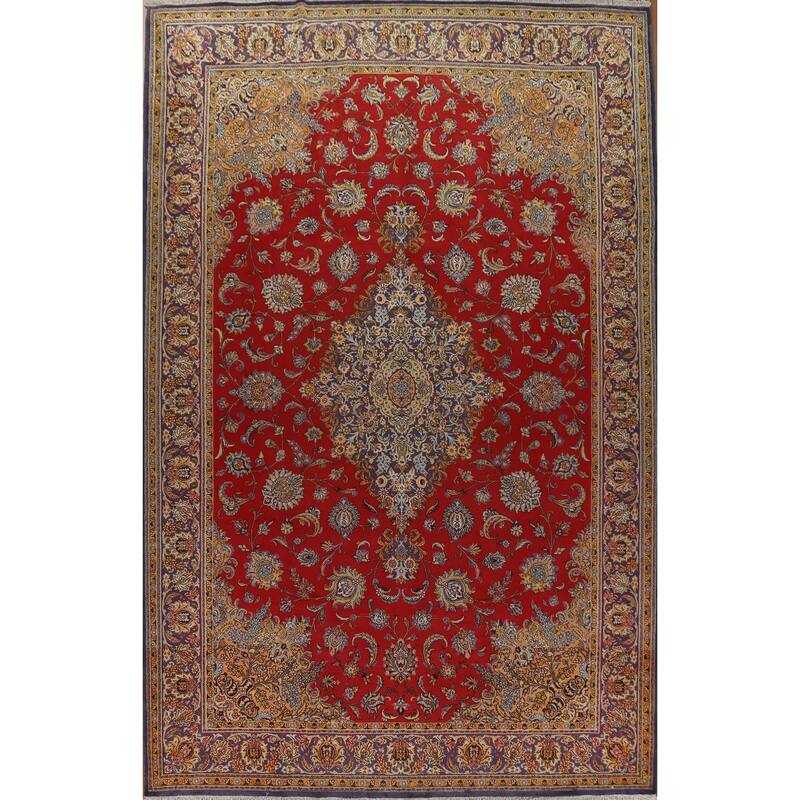 Traditional Floral Shahreza Persian Area Rug Hand-knotted Wool Carpet - 10'4" x 13'10"