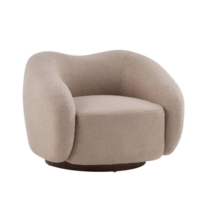 Christopher Knight Home - Aradia Contemporary Boucle Upholstered 360° Swivel Club Chair with Curved Backrest & Wooden Base