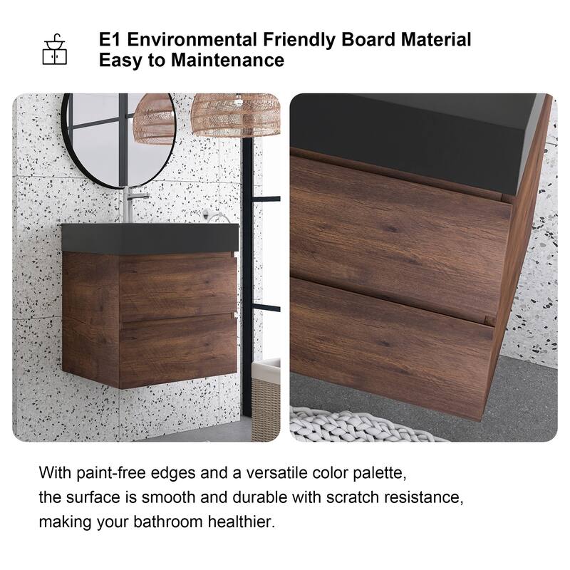 Floating Bathroom Vanity with Black Solid Surface Top