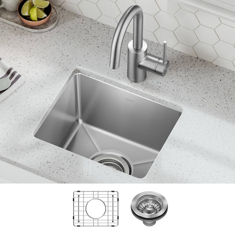 KRAUS Fairlane Undermount 18 Gauge Stainless Steel Kitchen Sink - 14 1/2" x 12"  Single Bowl